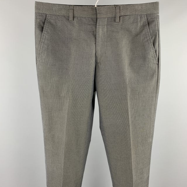 ETRO Taille 32 Pantalon habillé en coton à imprimé grille charbon de bois avec braguette zippée