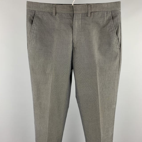 ETRO Size 32 Charcoal Grid Print Cotton Zip Fly Dress Pants