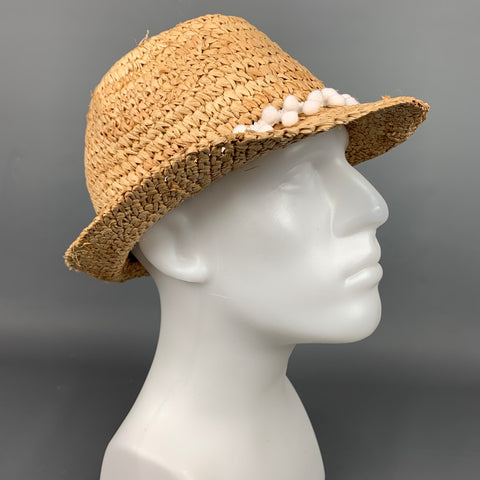 TRACY WATTS Sombrero Fedora de rafia tejido natural y blanco talla M