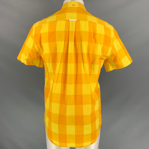 ACNE STUDIOS Size M Yellow Orange Squares Cotton Button Down Short Sleeve Shirt