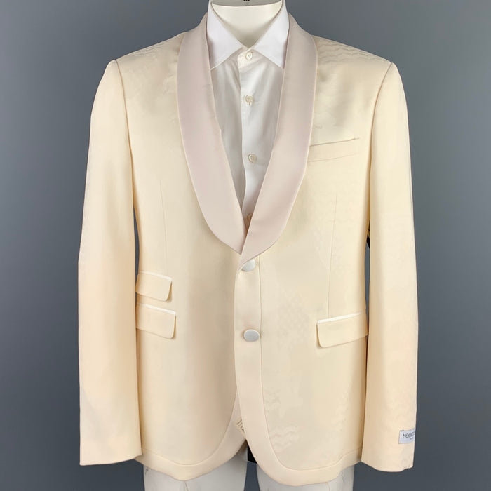 NEIL BARRETT Size 44 Cream Jacquard Wool Shawl Lapel Sport Coat