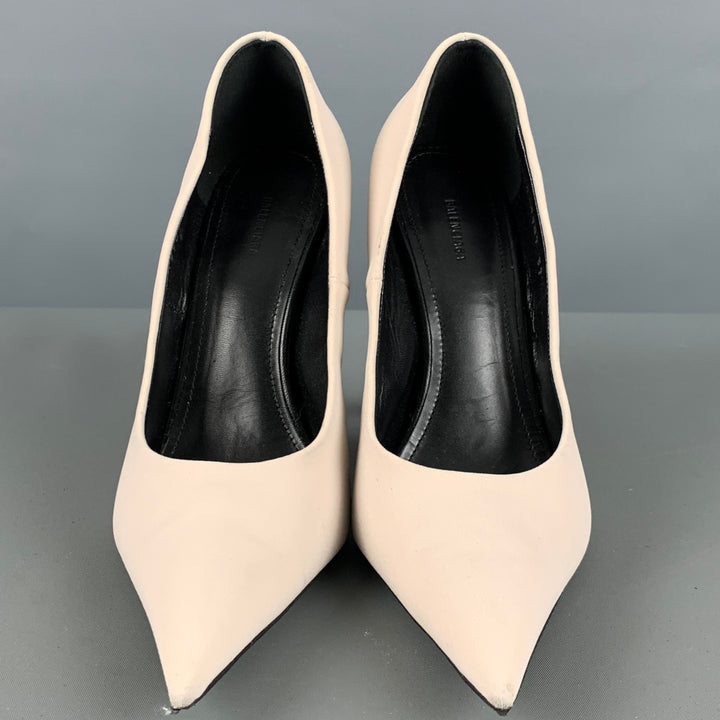 BALENCIAGA Size 7 Cream Fabric Pointed Toe Pumps