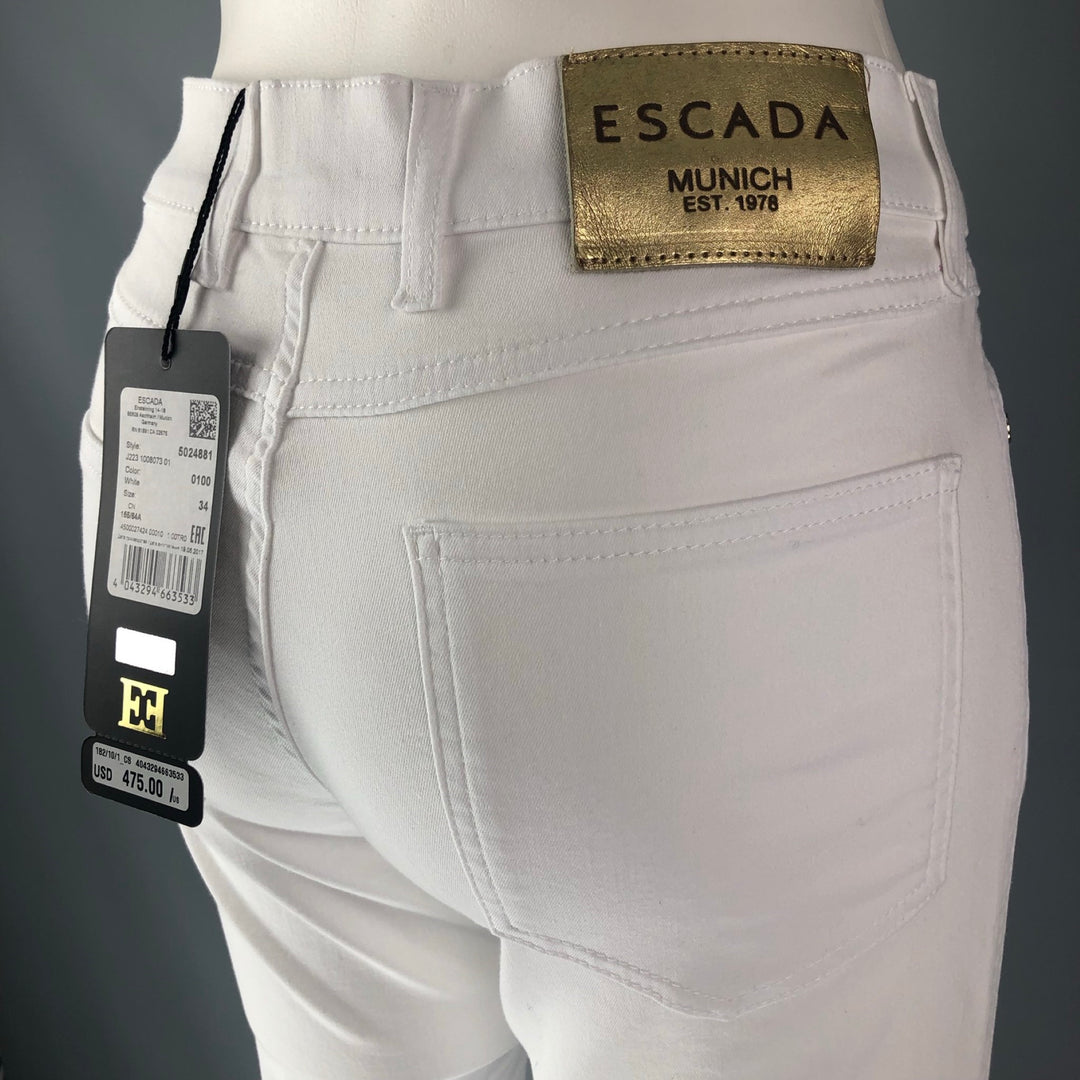 ESCADA Size 4 White Cotton Blend Solid Straight Dress Pants