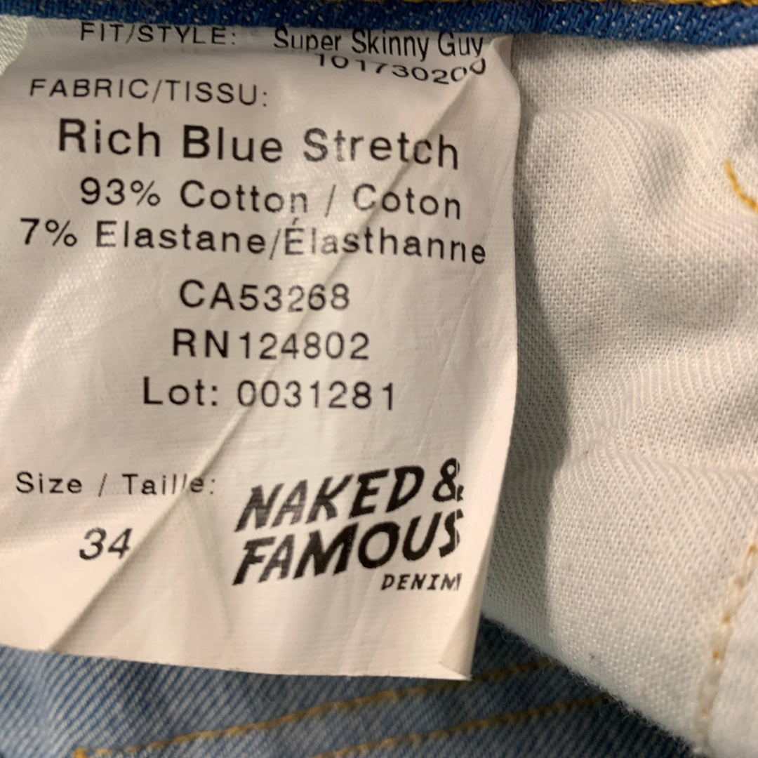 NAKED AND FAMOUS Size 34 Blue Contrast Stitch Cotton Elastane Jeans