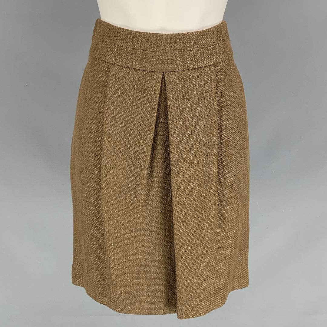 ETRO Size 2 Olive Wool Blend Pleated Skirt