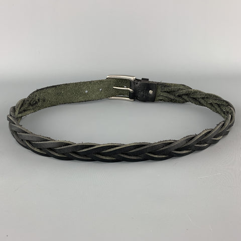 CAPUTO & CO. Size 36 Braided Black Leather Silver Tone Buckle Belt