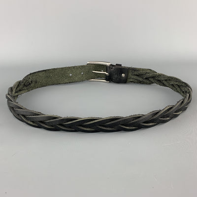 CAPUTO & CO. Size 36 Braided Black Leather Silver Tone Buckle Belt