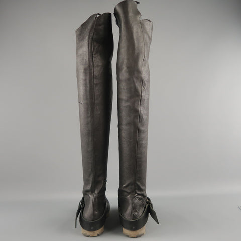 M.A.+ Size 7 Black Leather Thigh High Ankle Strip Biker Boots
