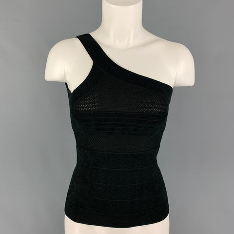 GIORGIO ARMANI Size 4 Black Viscose Blend Textured One Shoulder Casual Top