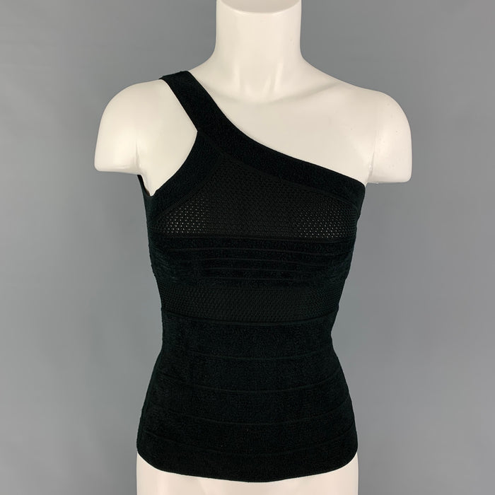 GIORGIO ARMANI Size 4 Black Viscose Blend Textured One Shoulder Casual Top