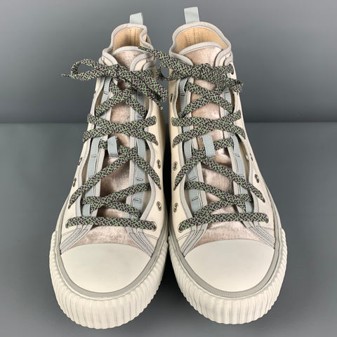 LANVIN Size 11 White Grey Cotton High Top Sneakers