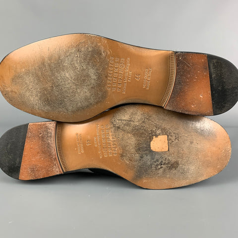 MAISON MARTIN MARGIELA Taille 11 Chaussures Oxford à bout d'aile en cuir bicolore noir argent