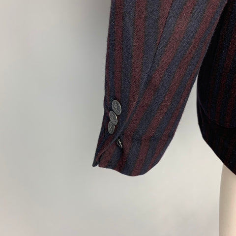 LARDINI Size 38 Brown & Black Stripe Wool Blend Double Breasted Sport Coat