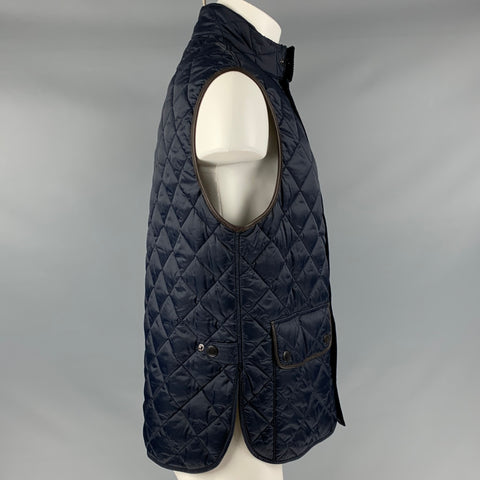 BARBOUR Size M Navy Brown Polyamide Zip Snaps Vest