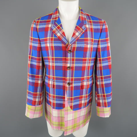 COMME des GARCONS HOMME PLUS M Blue Red Pink & Green Mixed Plaid Wool Sport Coat