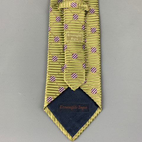 ERMENEGILDO ZEGNA Green &  Purple Dots Silk Tie