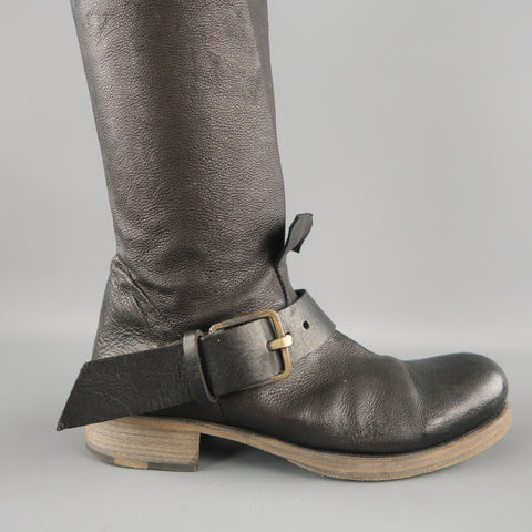 M.A.+ Size 7 Black Leather Thigh High Ankle Strip Biker Boots