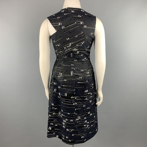 JIL SANDER Size 12 Navy & White Textured Sleeveless Cocktail Dress
