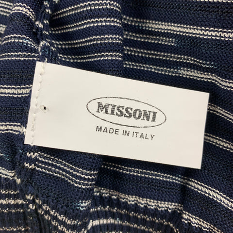MISSONI SPORT Size S Navy White Stripe Cotton Viscose Buttoned Polo