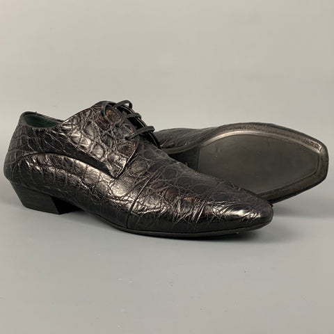 MARSELL Size 7 Black Embossed Leather Flat Laces