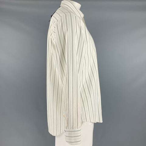 RAG & BONE Size XL White Green Stripe Cotton Long Sleeve Shirt