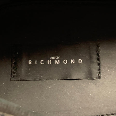 JOHN RICHMOND Size 9.5 Black Leather Slip On Razor Belt Loafers