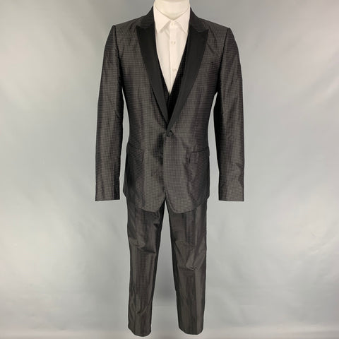 DOLCE & GABBANA Martini Size 40 Regular Black White Dots Silk Polyester 3 Piece Tuxedo Suit