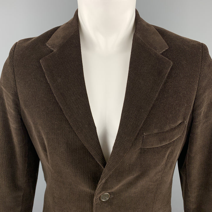 BARNEY'S CO-OP Size 36 Black Corduroy Cotton Notch Lapel Double Buttoned Sport Coat