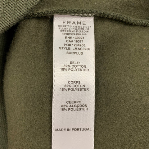 FRAME Size M Olive Cotton Polyester Half Zip Sweatshirt