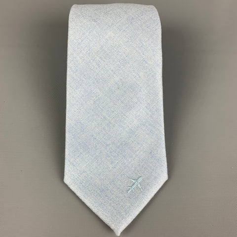LORO PIANA Light Blue Embroidered Cashmere Tie