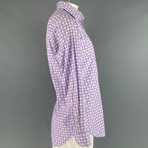 ETRO Size L Purple White Rhombus Cotton Button Up Long Sleeve Shirt