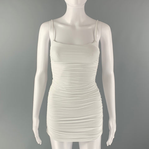 WARDROBE.NYC Size S White Viscose  Elastane Ruched Spaghetti Straps Mini Dress