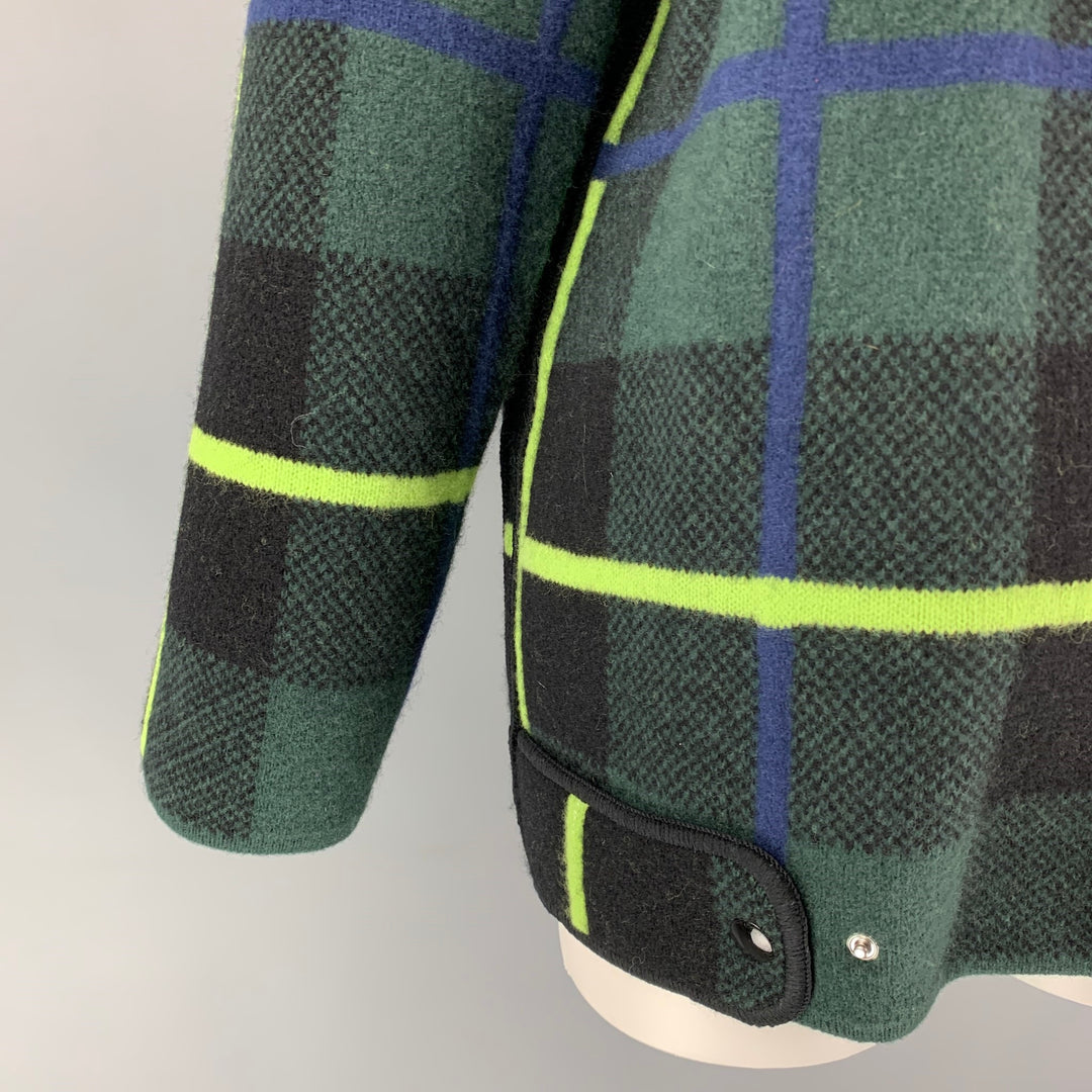 M MISSONI Taille S Manteau surdimensionné en laine vierge à carreaux tricoté vert et dos