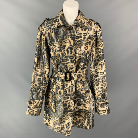 CARLISLE Size 10 Tan & Black Animal Print Polyester Belted Coat