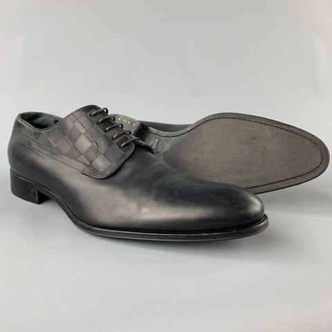 LOUIS VUITTON Size 12 Black Damier Leather Lace Up Dress Shoes