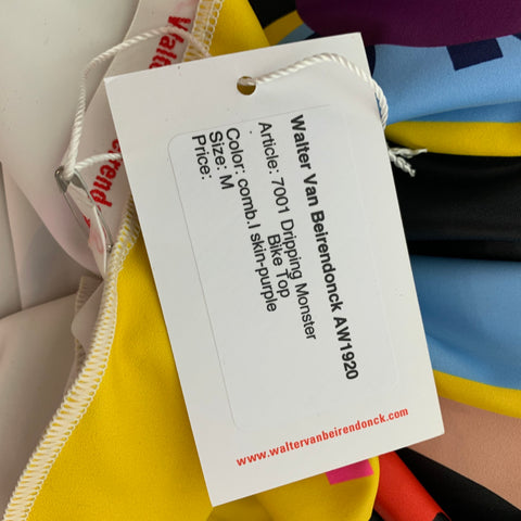WALTER VAN BEIRENDONCK FW19 Taille M Multicolore Rose Graphique Nylon Jersey Bike Top