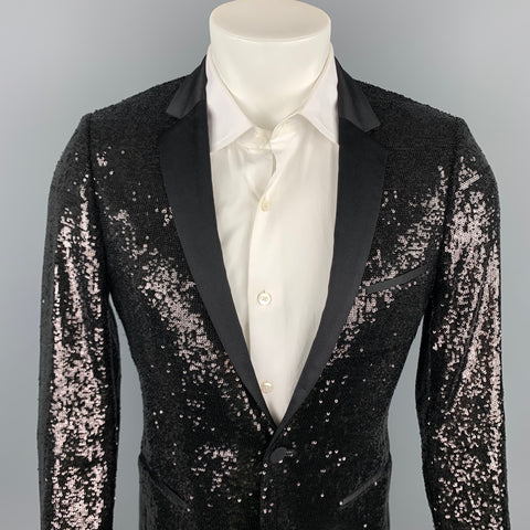 HUGO BOSS Size 36 Black Sequined Viscose Blend Notch Lapel Sport Coat