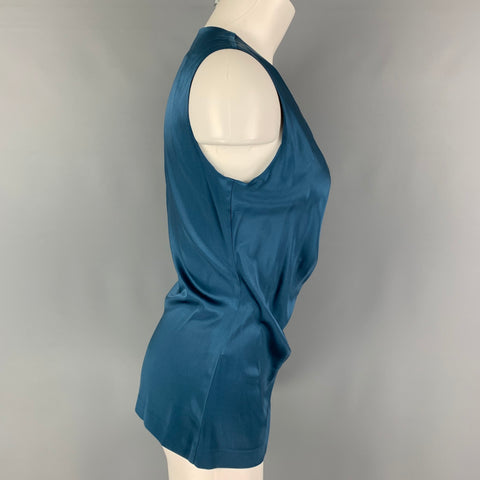 ETRO Size 8 Blue Silk V-Neck Casual Top