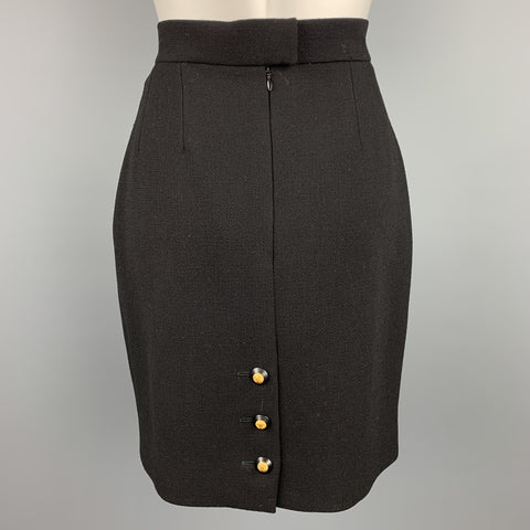 CHANEL Size 10 Black Crepe Wool Pencil Skirt