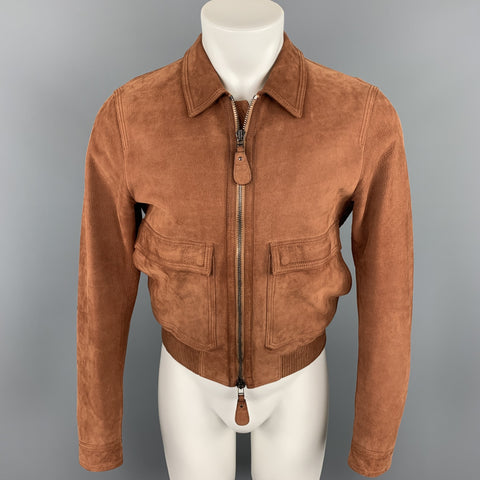 BURBERRY LONDON Size 38 Brick Nubuck Zip Up Blouson Jacket