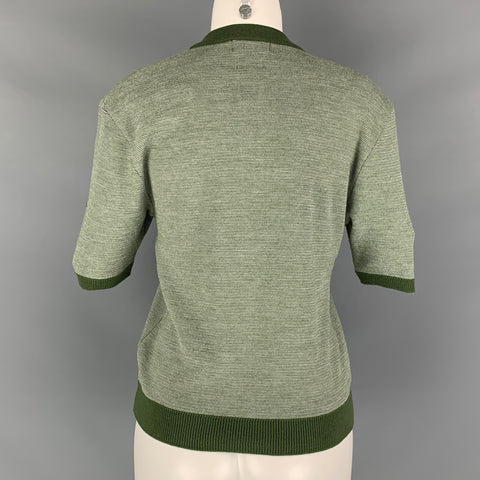 LE MONT ST.MICHEL Taille XS Vert Blanc Laine Mérinos Acrylique Stripe Casual Top