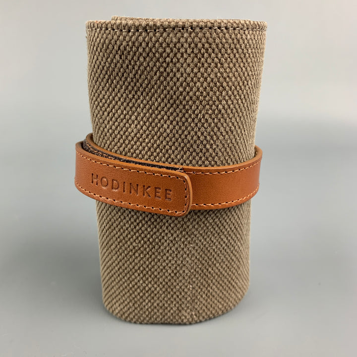 HODINKEE Taupe & Tan Suede Leather Rolled Up Travel Watch Case