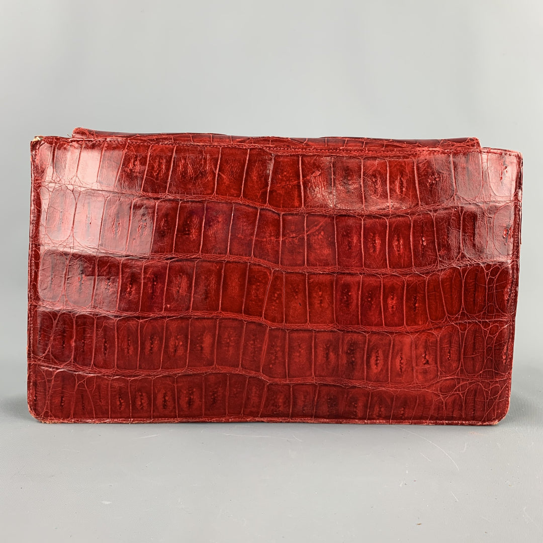 VINTAGE Red Alligator Rectangle Clutch Handbag