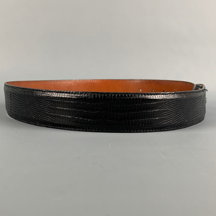 PAT AREIAS Waist Size 30 Black Leather Lizard Belt Strap