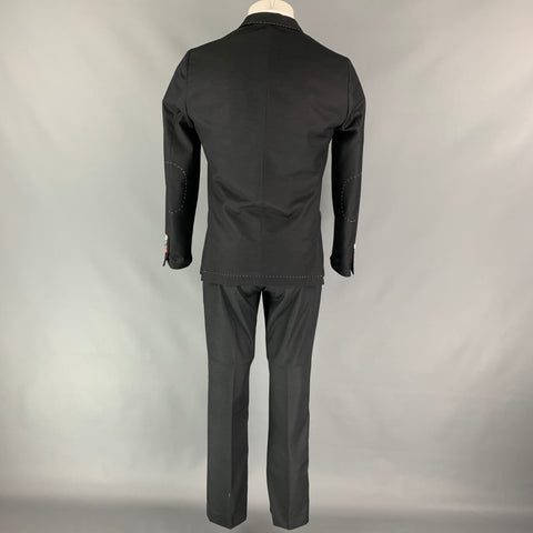 KUSS Size 36 Black Contrast Stitch Polyester / Viscose Notch Lapel Suit