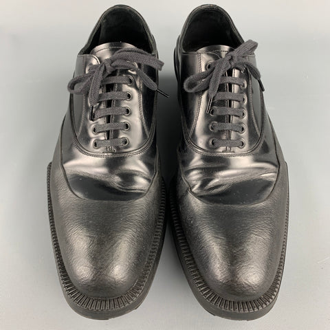 PRADA Size 9.5 Black Leather Lace Up Dress Shoes