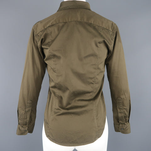 PAUL HARNDEN Size S Olive Cotton Pointed Lapel Collar Blouse