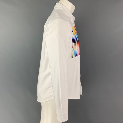 PLEASURES Taille M Chemise à manches longues boutonnée en coton imprimé multicolore blanc