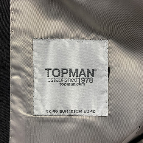TOP MAN Size 40 Regular Black Polyester Blend Notch Lapel Suit