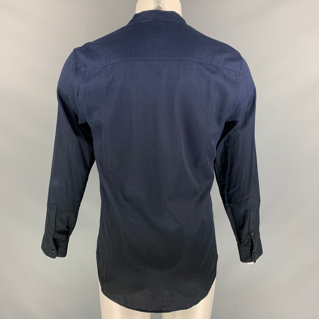 EMPORIO ARMANI Size M Navy Black Ombre Cotton Open Collar Long Sleeve Shirt